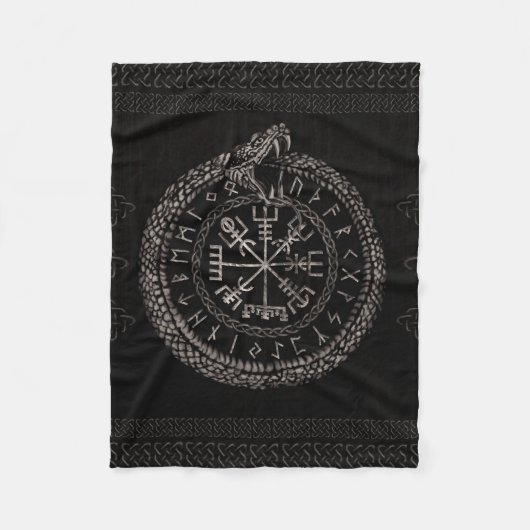 Vegvisir met Ouroboros en runes Fleece Deken (Voorkant)