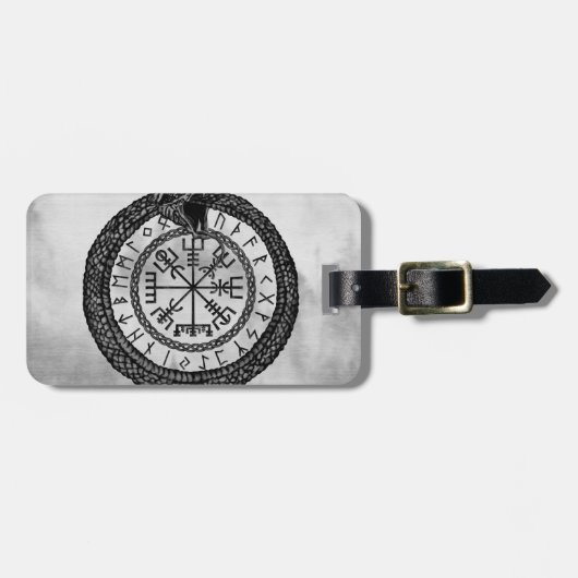 Vegvisir met Ouroboros en runes - grayscale Bagagelabel (Voorkant horizontaal)