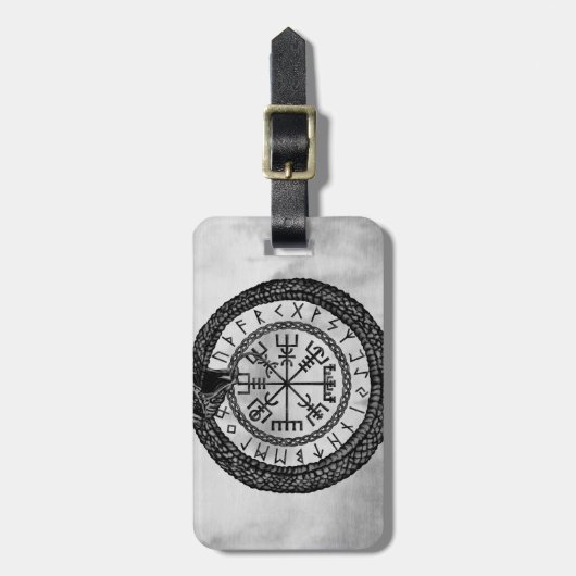 Vegvisir met Ouroboros en runes - grayscale Bagagelabel (Voorkant verticaal)
