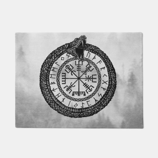 Vegvisir met Ouroboros en runes - grayscale Deurmat (Voorkant)
