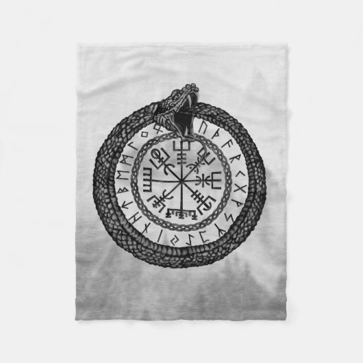 Vegvisir met Ouroboros en runes - grayscale Fleece Deken (Voorkant)