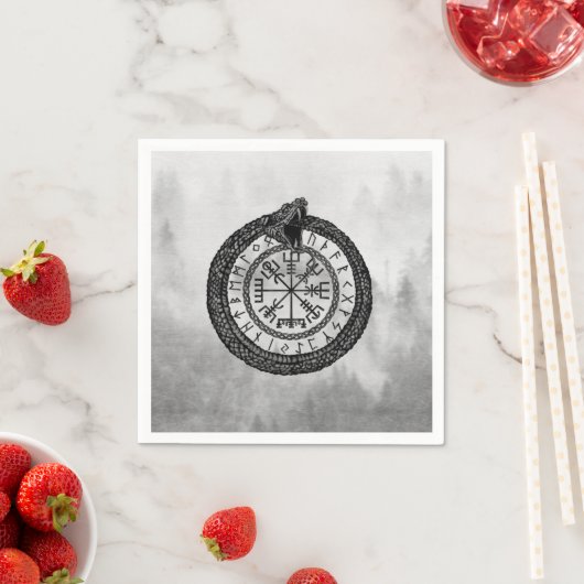 Vegvisir met Ouroboros en runes - grayscale Servet (Insitu)