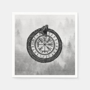 Vegvisir met Ouroboros en runes - grayscale Servet