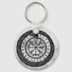 Vegvisir met Ouroboros en runes - grayscale Sleutelhanger
