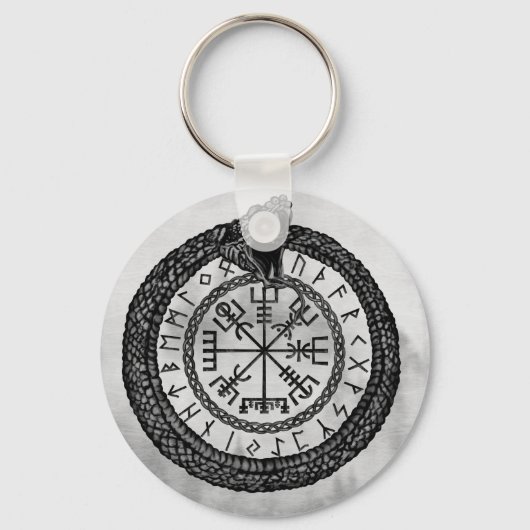 Vegvisir met Ouroboros en runes - grayscale Sleutelhanger (Voorkant)
