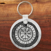 Vegvisir met Ouroboros en runes - grayscale Sleutelhanger (Voorkant)