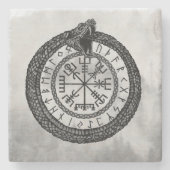 Vegvisir met Ouroboros en runes - grayscale Stenen Onderzetter (Voorkant)