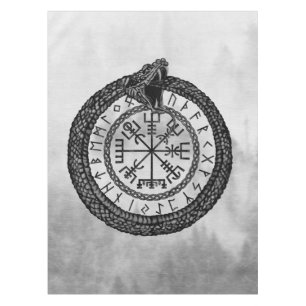 Vegvisir met Ouroboros en runes - grayscale Tafelkleed