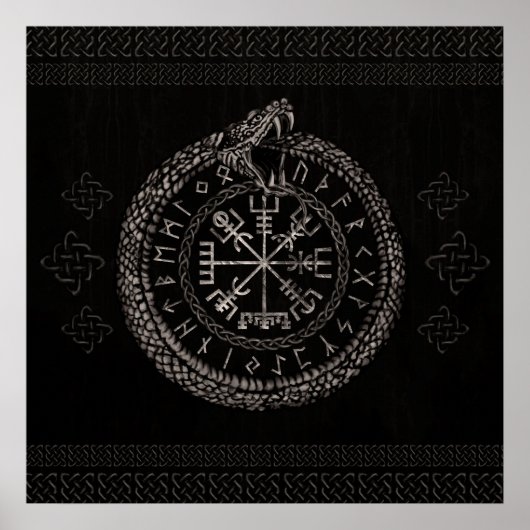 Vegvisir met Ouroboros en runes Poster (Voorkant)
