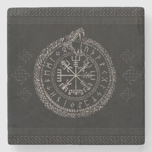 Vegvisir met Ouroboros en runes Stenen Onderzetter (Voorkant)