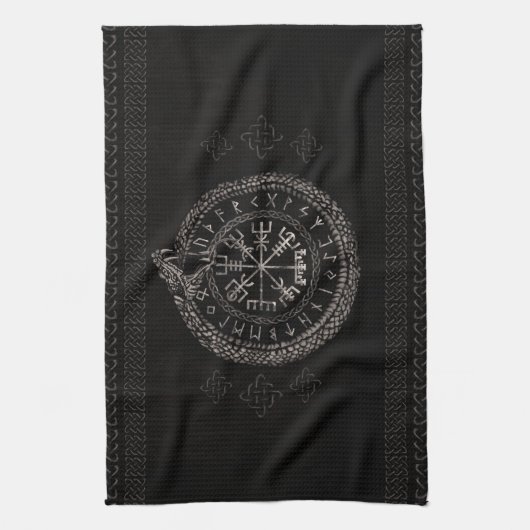 Vegvisir met Ouroboros en runes Theedoek (Verticaal)