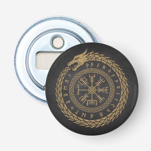 Vegvisir Noorse Slang Runencirkelontwerp Button Flesopener (Voorkant)