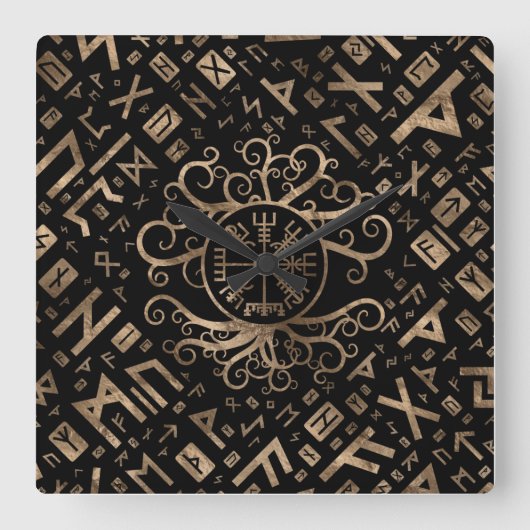 Vegvisir Tree of life Yggdrasil and Runes Vierkante Klok (Voorkant)