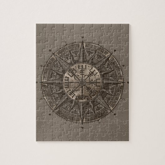 Vegvisir - Viking Compass - beige leder en goud Legpuzzel (Verticaal)