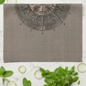 Vegvisir - Viking Compass - beige leder en goud Theedoek (Gevouwen)