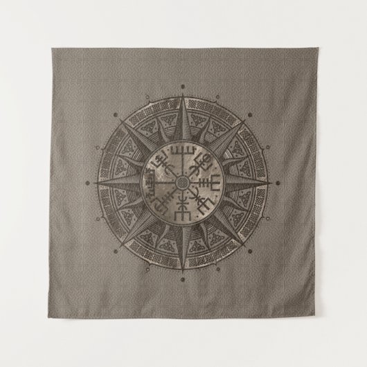 Vegvisir - Viking Compass - beige leder en goud Wandkleed (Voorkant (horizontaal))