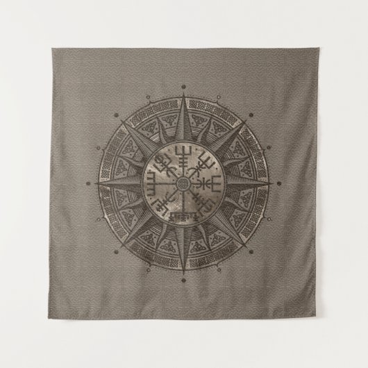 Vegvisir - Viking Compass - beige leder en goud Wandkleed (Voorkant)
