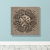 Vegvisir - Viking Compass - Beige leer en goud Canvas Afdruk (Insitu (Houten vloer))