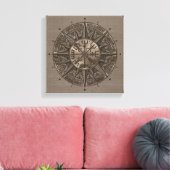 Vegvisir - Viking Compass - Beige leer en goud Canvas Afdruk (Insitu (Woonkamer))