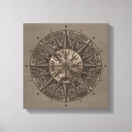 Vegvisir - Viking Compass - Beige leer en goud Canvas Afdruk