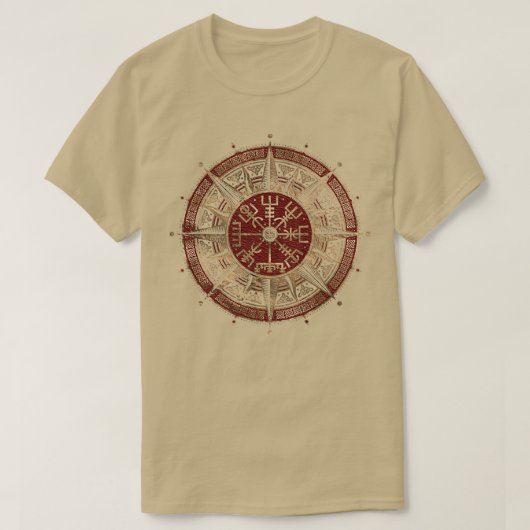 Vegvisir Viking Compass Black en red Leather en T-shirt (Design voorkant)