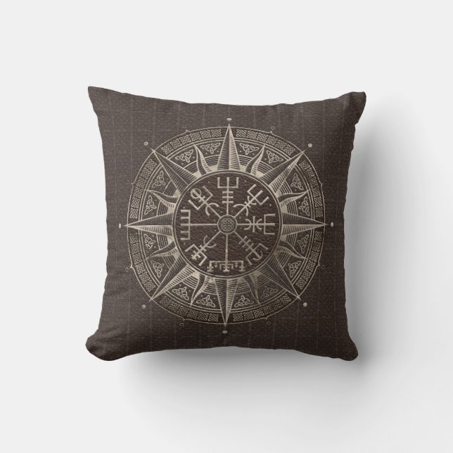 Vegvisir - Viking Compass - bruin leder en goud Kussen (Voorkant)