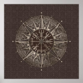 Vegvisir - Viking Compass - bruin leder en goud Poster (Voorkant)