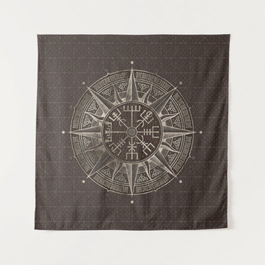 Vegvisir - Viking Compass - bruin leder en goud Wandkleed (Voorkant (horizontaal))
