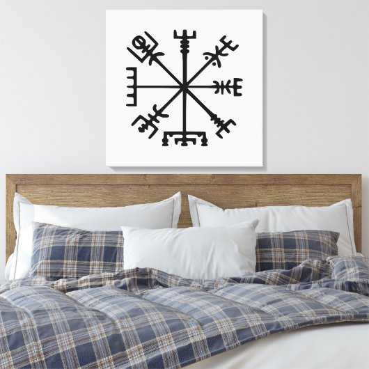 Vegvísir (Viking Compass) Canvas Afdruk (Insitu (Slaapkamer))