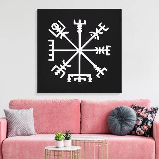 Vegvísir (Viking Compass) Canvas Afdruk (Insitu (Woonkamer))