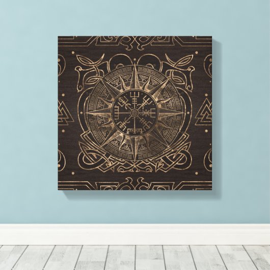 Vegvisir - Viking Compass Ornament Canvas Afdruk (Insitu (Houten vloer))