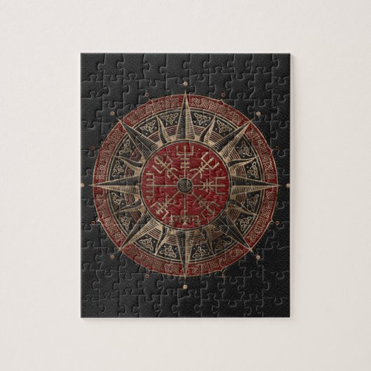 Vegvisir - Viking Compass - Zwart en rood leder Legpuzzel (Verticaal)