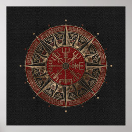 Vegvisir - Viking Compass - Zwart en rood leder Poster