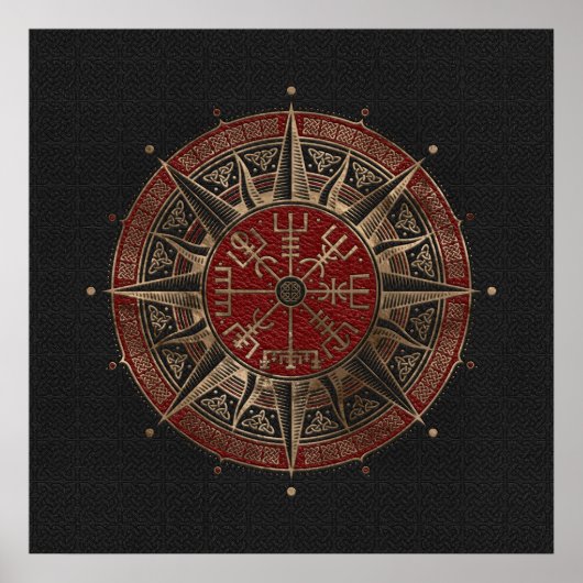 Vegvisir - Viking Compass - Zwart en rood leder Poster (Voorkant)
