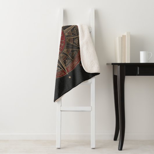 Vegvisir - Viking Compass - Zwart en rood leder Sherpa Deken (In situ)