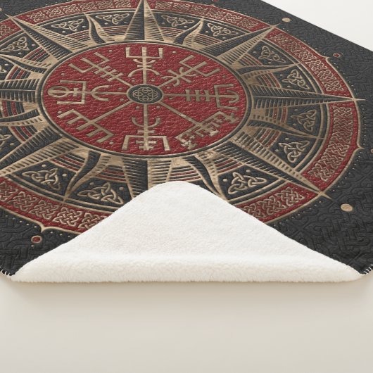 Vegvisir - Viking Compass - Zwart en rood leder Sherpa Deken (3/4)