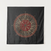 Vegvisir - Viking Compass - Zwart en rood leder Wandkleed (Voorkant (horizontaal))