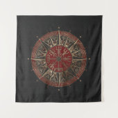 Vegvisir - Viking Compass - Zwart en rood leder Wandkleed (Voorkant)