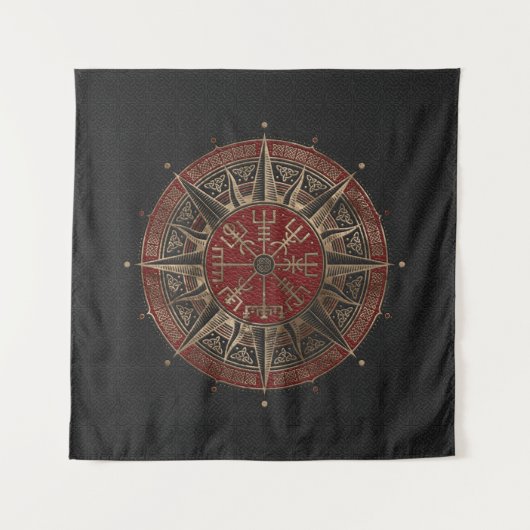 Vegvisir - Viking Compass - Zwart en rood leder Wandkleed (Voorkant)