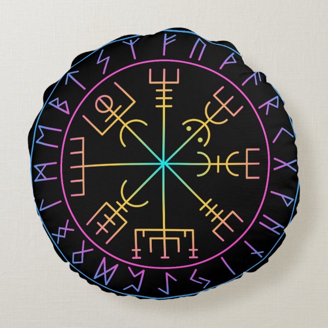 Vegvisir Viking Kompas Symbool Ontwerp Rond Kussen (Achterkant)