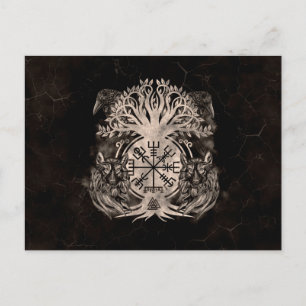 Vegvisir-Yggdrasil met Ravens en Wolven Briefkaart