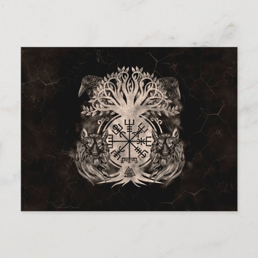 Vegvisir-Yggdrasil met Ravens en Wolven Briefkaart (Voorkant)