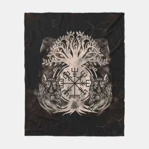 Vegvisir-Yggdrasil met Ravens en Wolven Fleece Deken