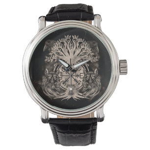 Vegvisir-Yggdrasil met Ravens en Wolven Horloge