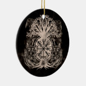 Vegvisir-Yggdrasil met Ravens en Wolven Keramisch Ornament (Rechts)