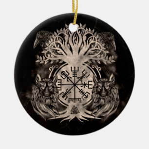Vegvisir-Yggdrasil met Ravens en Wolven Keramisch Ornament