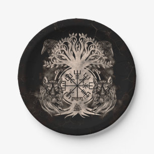 Vegvisir-Yggdrasil met Ravens en Wolven Papieren Bordje