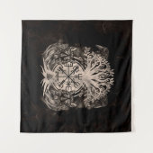 Vegvisir-Yggdrasil met Ravens en Wolven Wandkleed (Voorkant (horizontaal))
