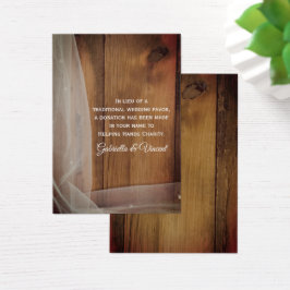 Veil en Barn Wood Country Wedding Charity Favor Visitekaartje