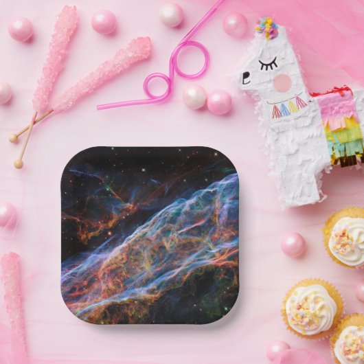 Veil Nebula Supernova Remnants Hubble Telescope Papieren Bordje (Feest)